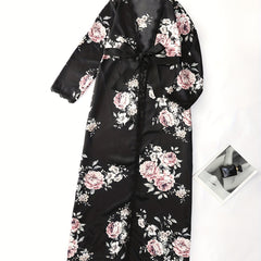 Women's Long Floral Print Kimono Nightgown