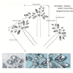 3pcs Crystal Hair Pin Head Jewelry U-shaped Hairpin Hair Accessories