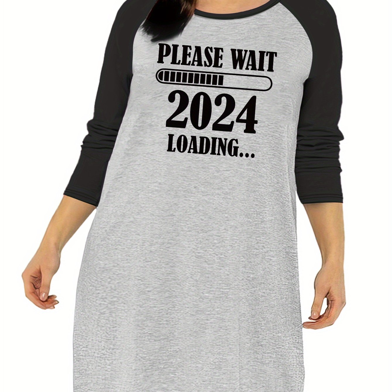 Casual Nightdress Women's Plus Letter Graphic Raglan Sleeve