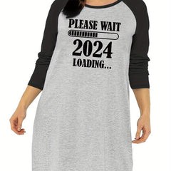 Casual Nightdress Women's Plus Letter Graphic Raglan Sleeve