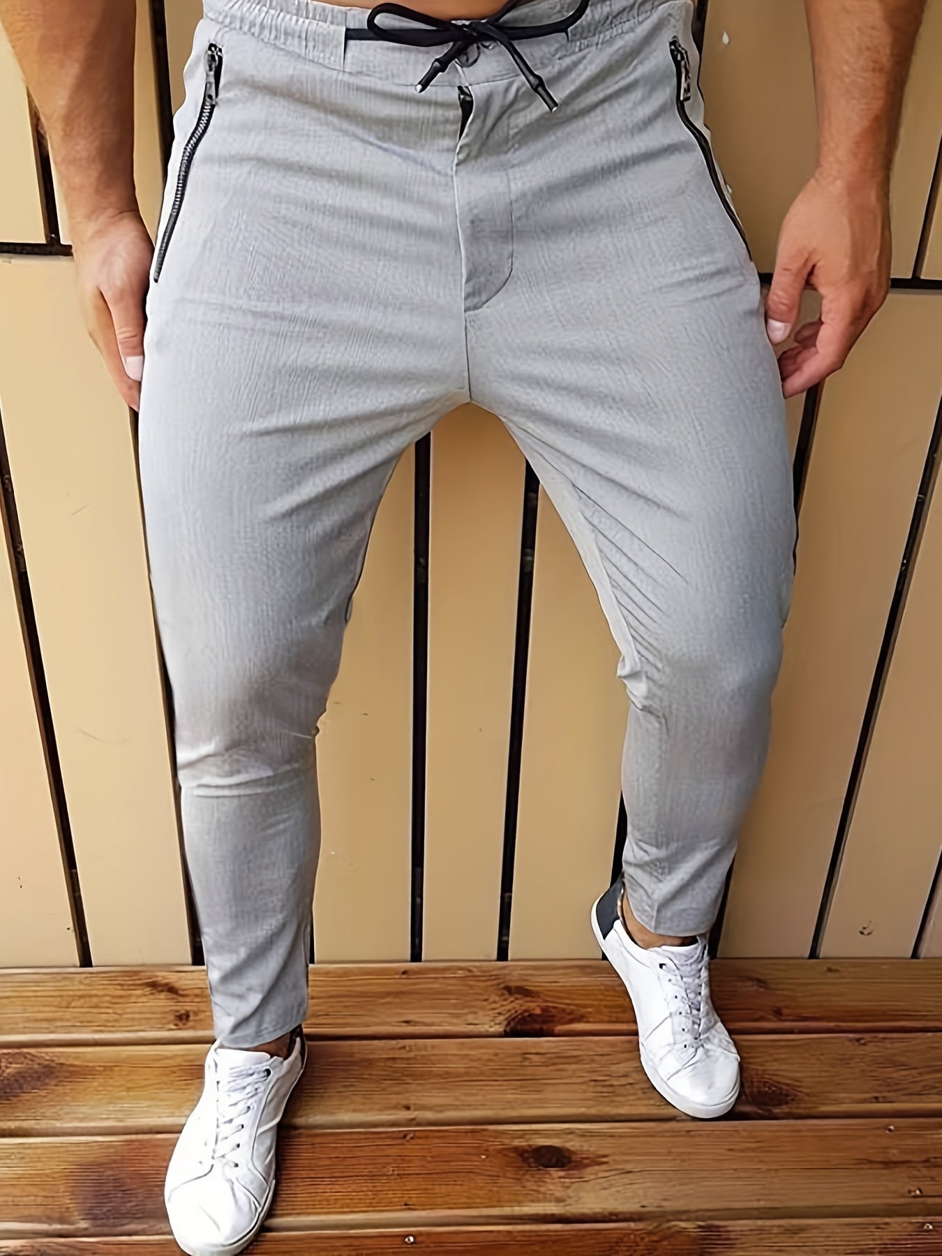 Classic Solid Men's Zipper Dress Pants with Stretch