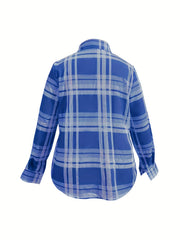 Plaid Print Button Up Long Sleeve Blouse
