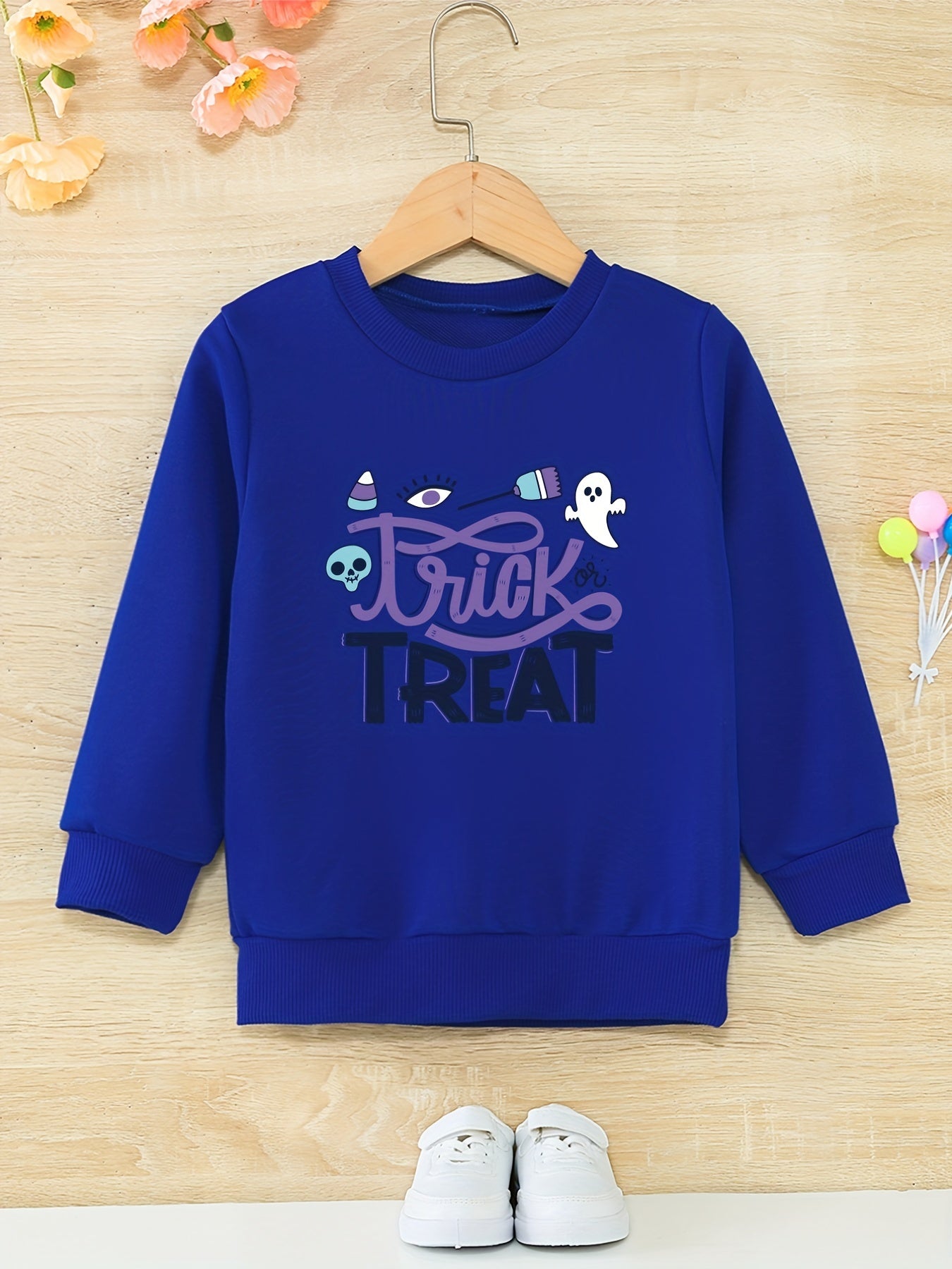 Cartoon Halloween Ghost Girls Sweatshirt Casual Fit Kids Pullover