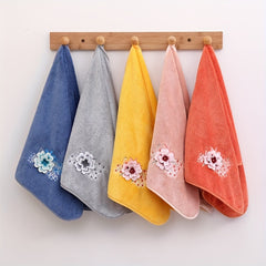 Soft Flower Embroidered Hand Towel Coral Fleece Face Towel