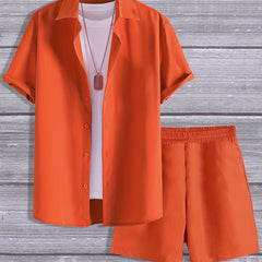 Button Front Shirt & Elastic Shorts Set