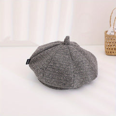 Kids Grid Newsboy Hat Casual Cap for Winter Autumn