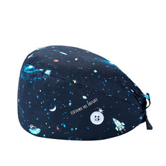 Adjustable Cartoon Print Nurse Hat with Buttons Scrub Cap
