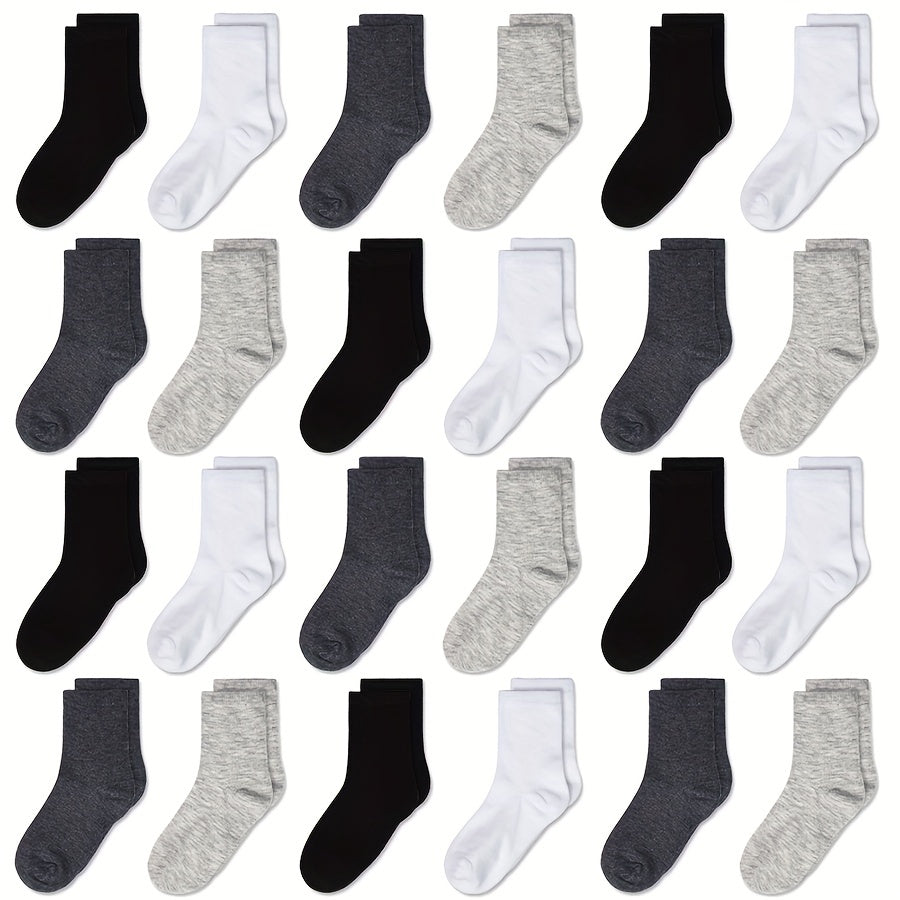 24 Pairs Kids Breathable Crew Socks Boys Girls Plain Casual Children's Socks