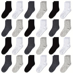 24 Pairs Kids Breathable Crew Socks Boys Girls Plain Casual Children's Socks