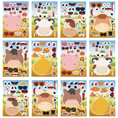 12pcs Farm Animal Puzzle Cartoon Stickers DIY Stickers Self adhesive Stickers