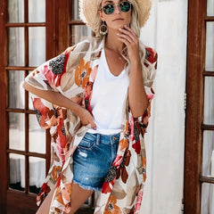 Floral Dolman Sleeves Chiffon Cover Up Kimono