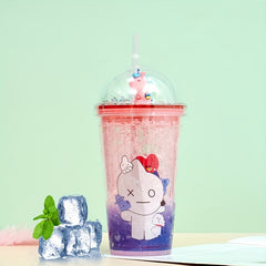 Animal Pattern Plastic Water Cup With Straw