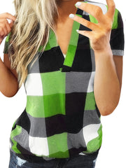 Plus Size Gingham Print V Neck Tee