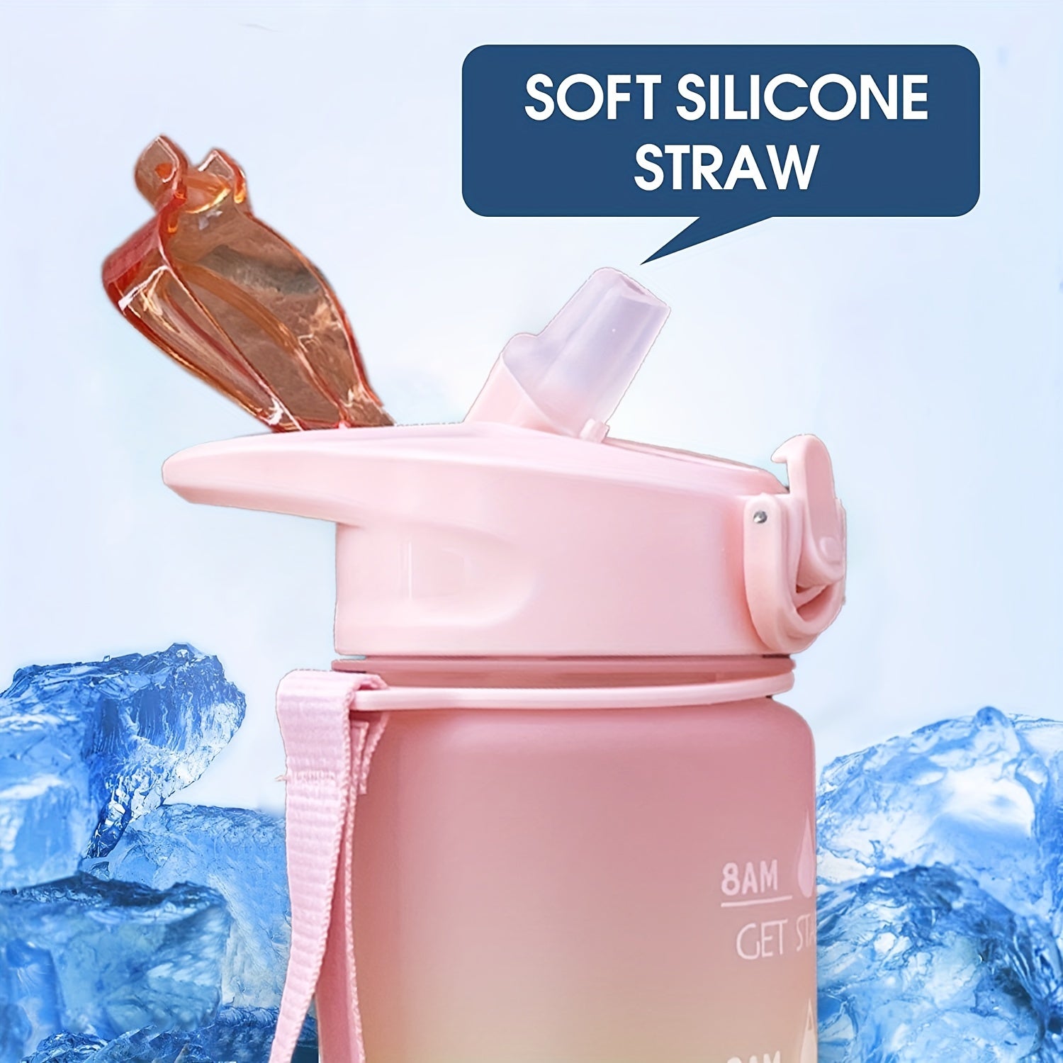 32 oz Rainbow Straw Cup with Time Mark, BPA-Free, Leak-proof