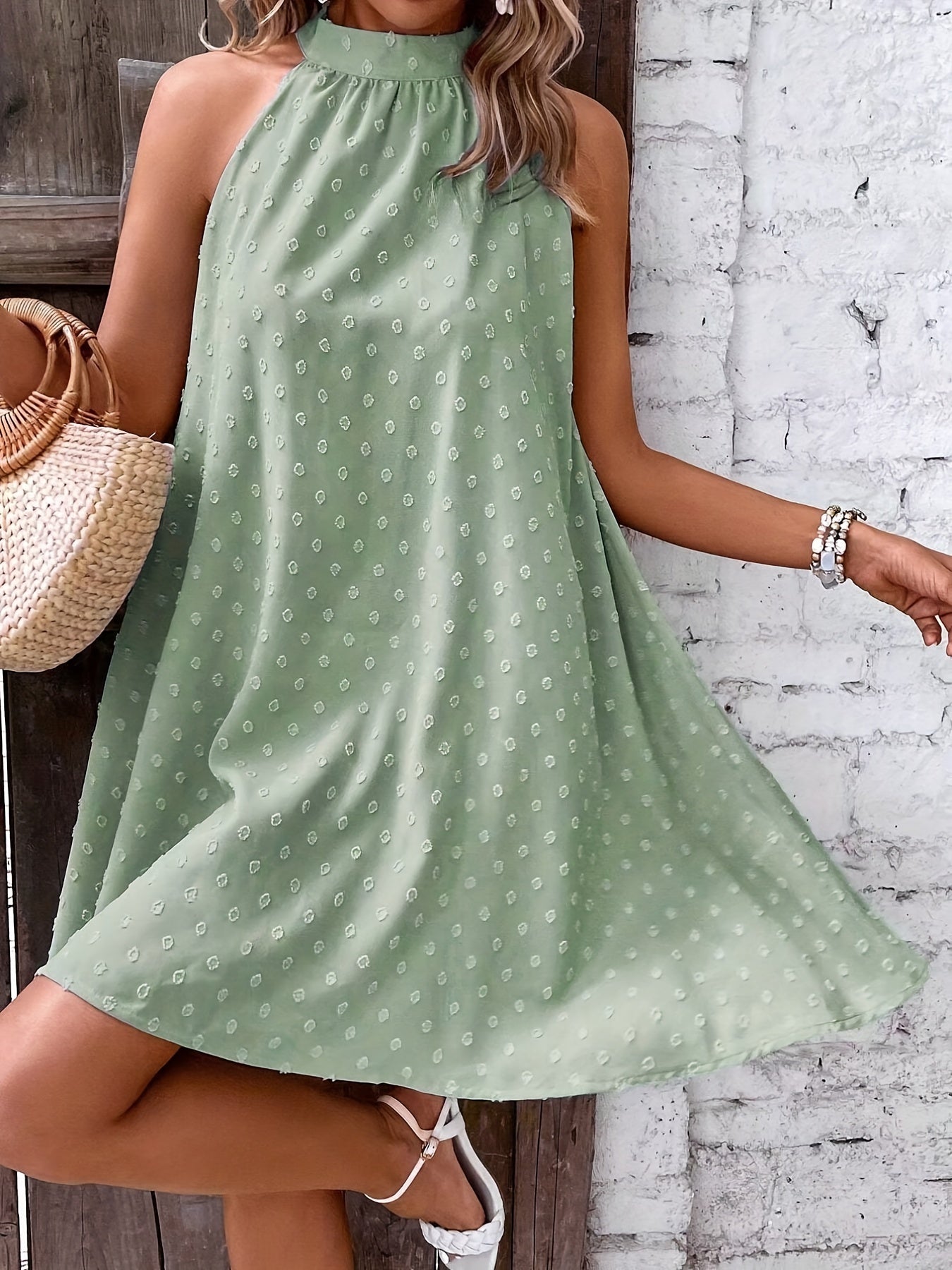 Solid Halter Neck Dress Sleeveless Summer Dress