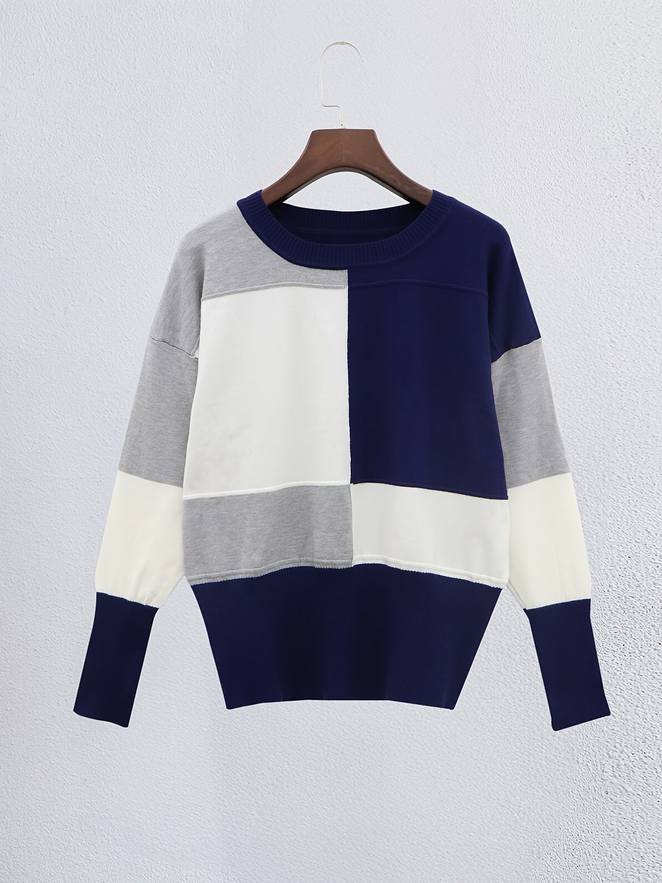 Crew Neck Knit Pullover Sweater for Women