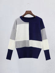 Crew Neck Knit Pullover Sweater for Women