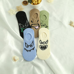 Men's Monster Face Pattern Crew Socks - Street Style Cartoon Design