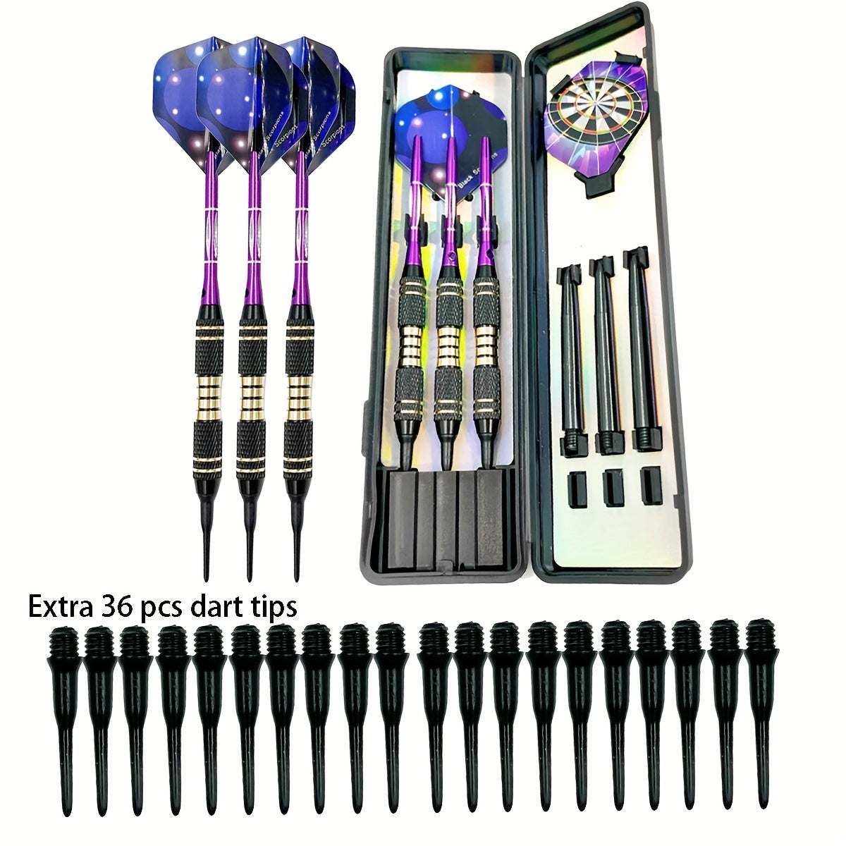 3pcs Soft Tip Darts Set 218g pc with Storage Box & 36pcs Replaceable Tips