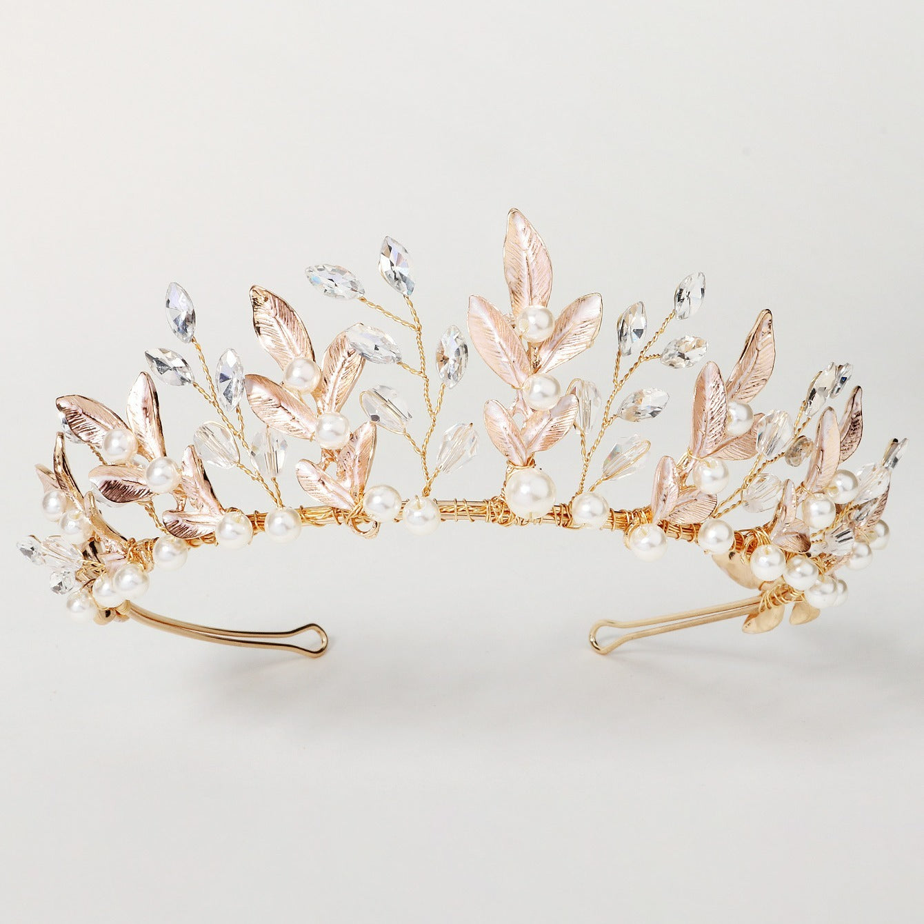 Rose Golden Crystal Bridal Tiara Wedding Hair Accessory