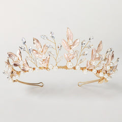 Rose Golden Crystal Bridal Tiara Wedding Hair Accessory