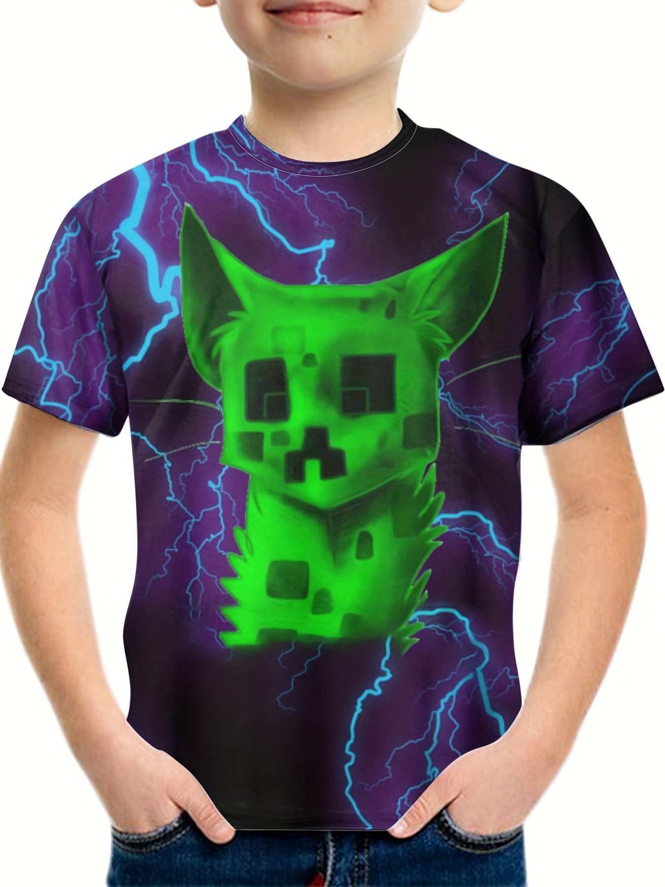 Kids Cartoon Cat 3D Print T-shirt Boys Girls Casual Top Street Wear Tee