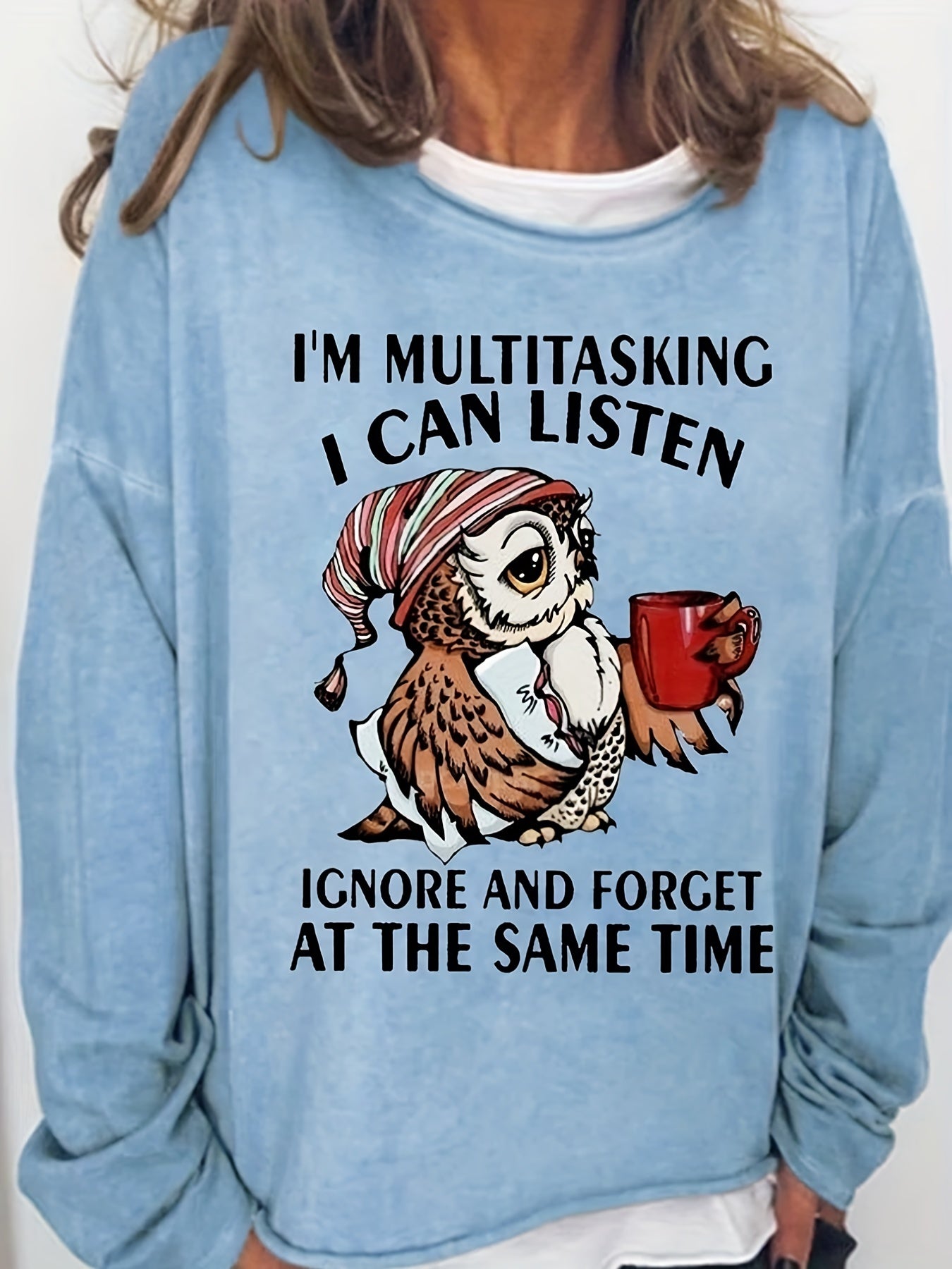 Letter Print Crew Neck Pullover Sweatshirt for Women