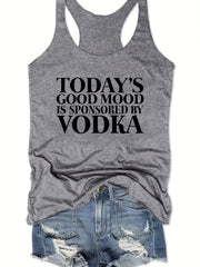 Letter Print Sleeveless Tank Top Racer Back Stretchy Summer Sports Top