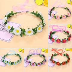 Boho Style Sunflower Hair Crown with Yellow and Pink Flowers