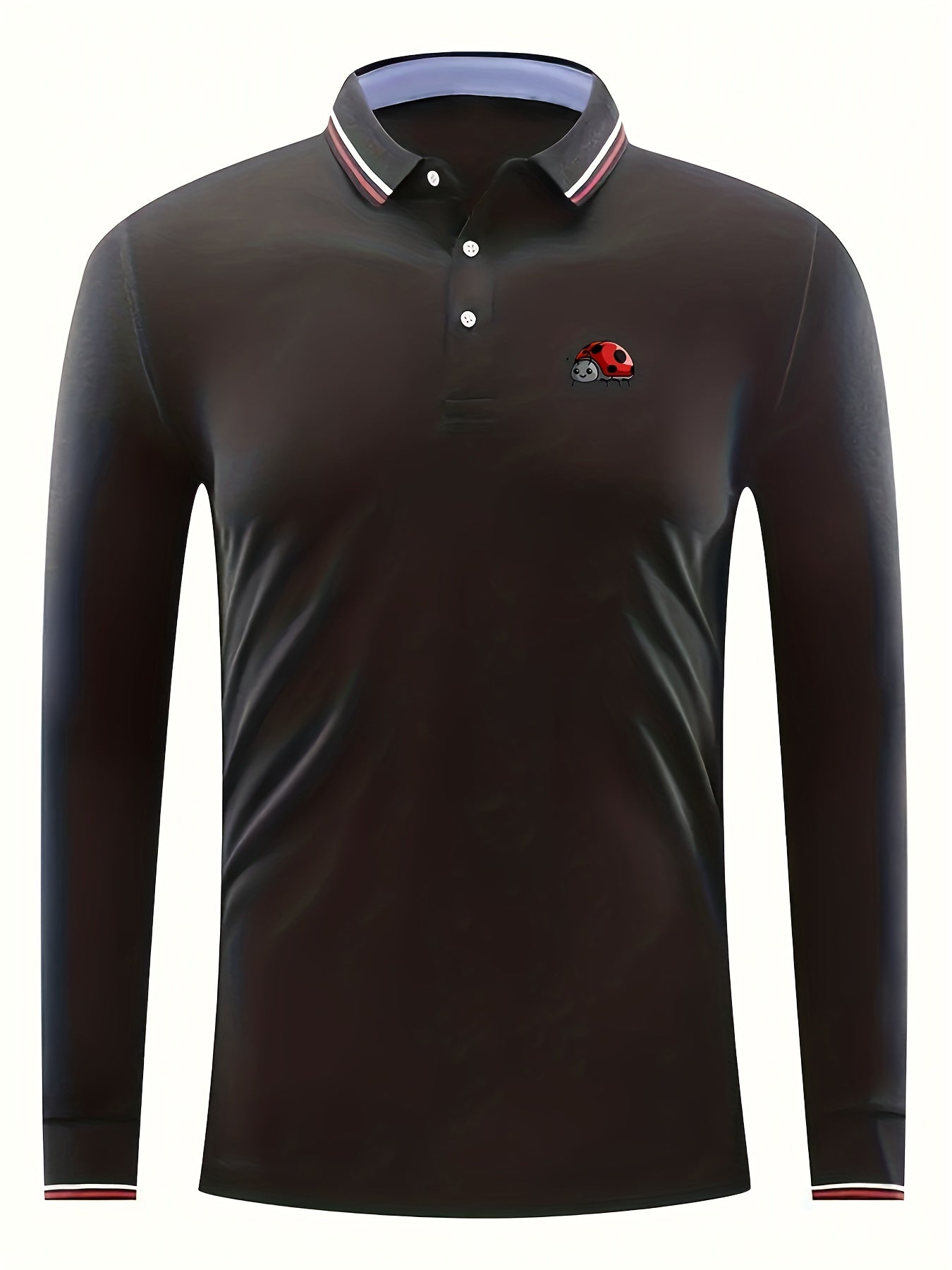 Ladybug Print Men's Casual Button Up Long Sleeve Polo Shirt