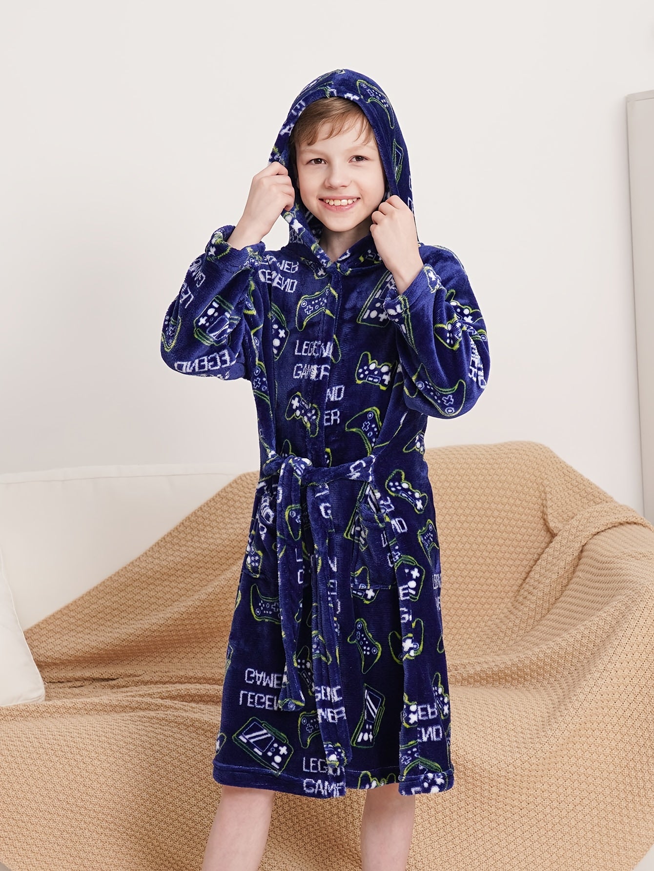 Kid's Cartoon Hooded Flannel Bathrobe PJ Set
