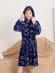 Kid's Cartoon Hooded Flannel Bathrobe PJ Set