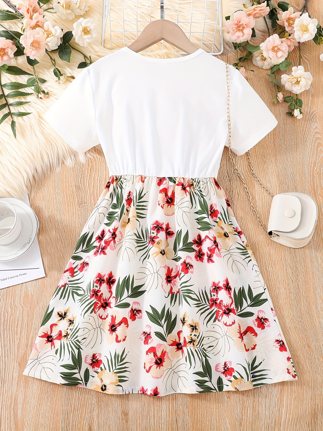 Kid Girls' Casual Dress Floral Skirt & T Shirt Patchwork Dresses