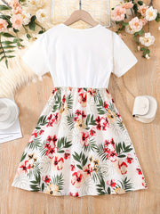 Kid Girls' Casual Dress Floral Skirt & T Shirt Patchwork Dresses