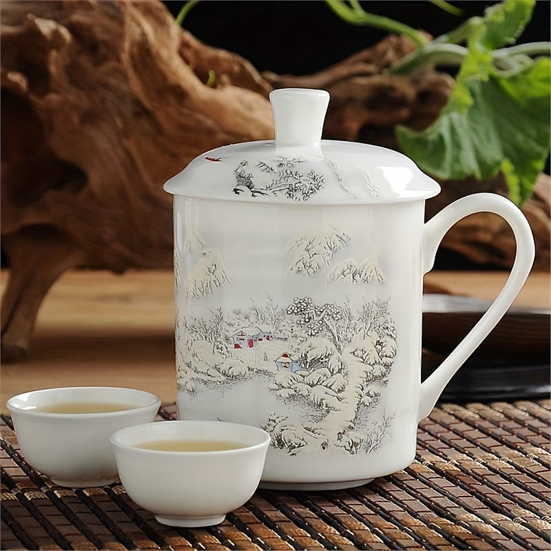 Flower Printed Porcelain Cup With Lid 17.6oz Ceramic Water Mug Tea Coffee Cup
