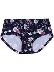 4 Pack Plus Size Panties Set Women's Plus Floral Print High Stretch Briefs