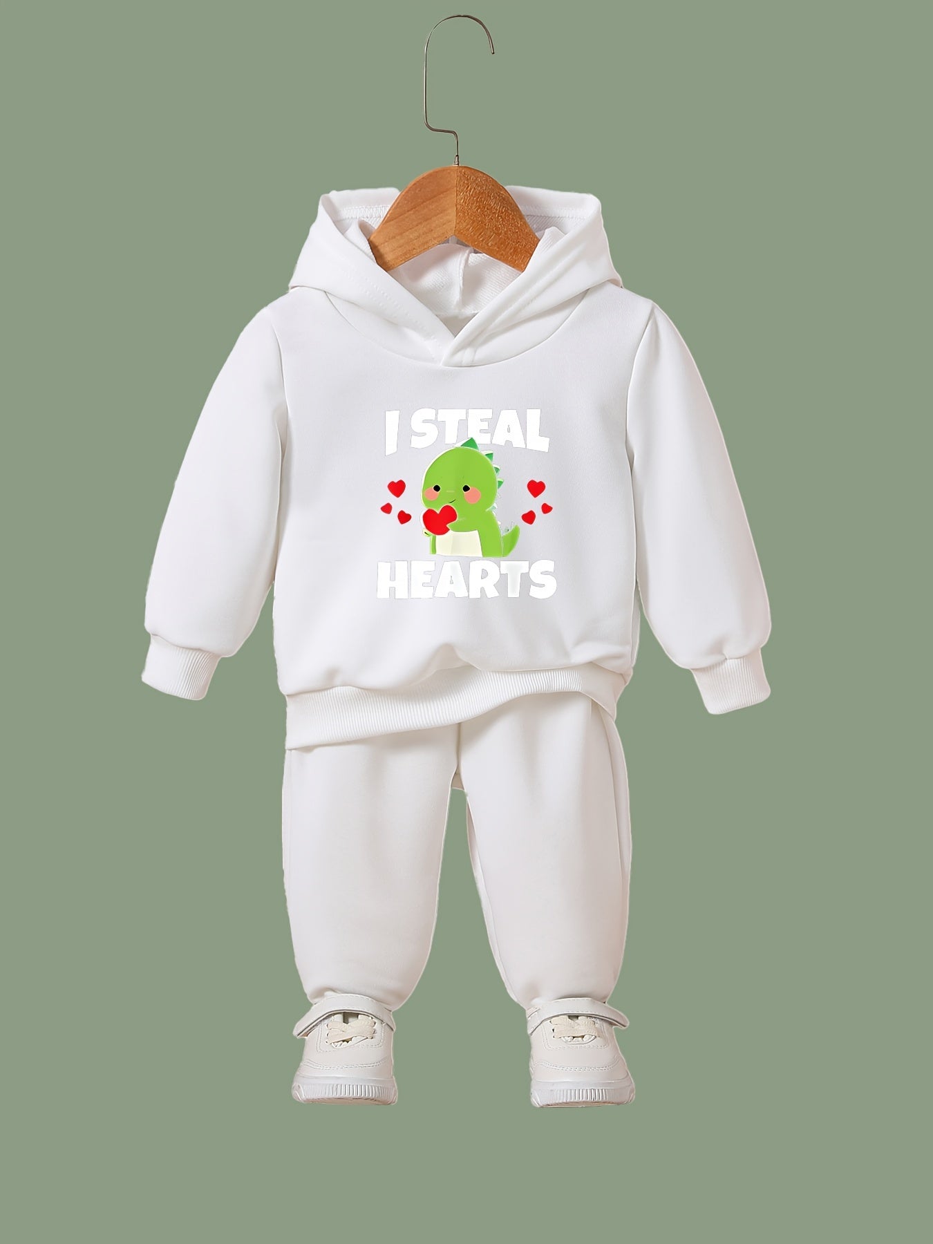 2pcs Dino Graphic Hoodies Pants Set Spring Fall Sports Gift Girls