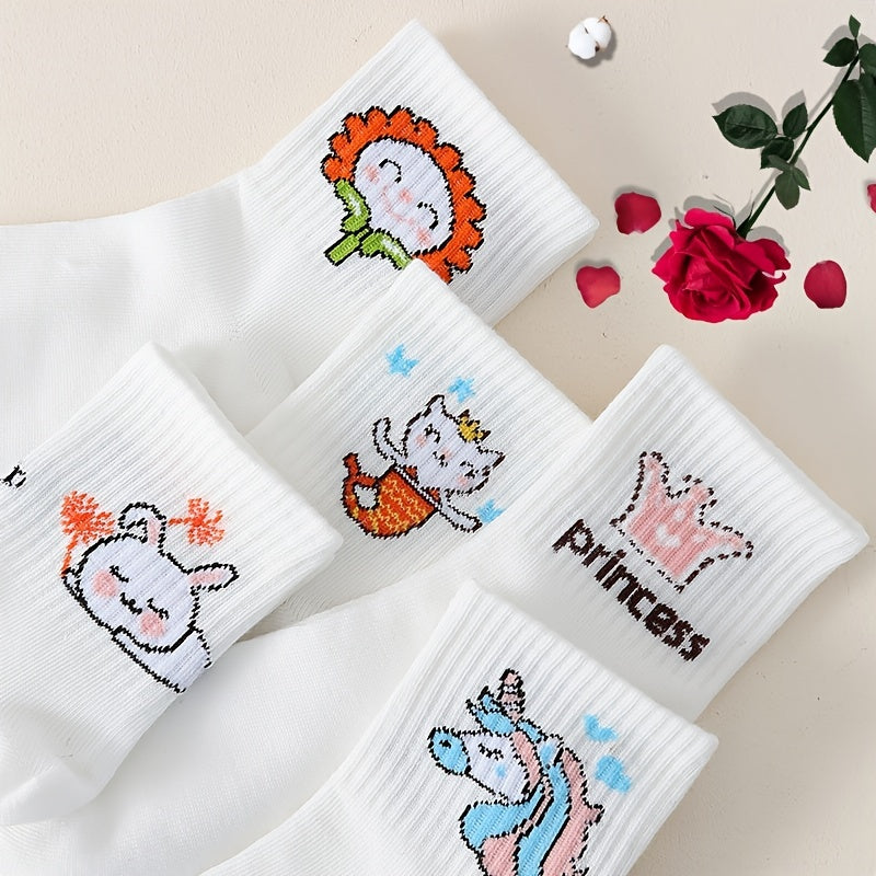 5 Pairs Cartoon Print Socks for Women