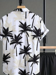 Coconut Tree & Vintage Car Print Men's Short Sleeve Shirt
