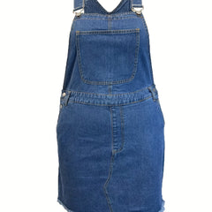 Preppy Denim Dress Women's Plus Solid Raw Trim