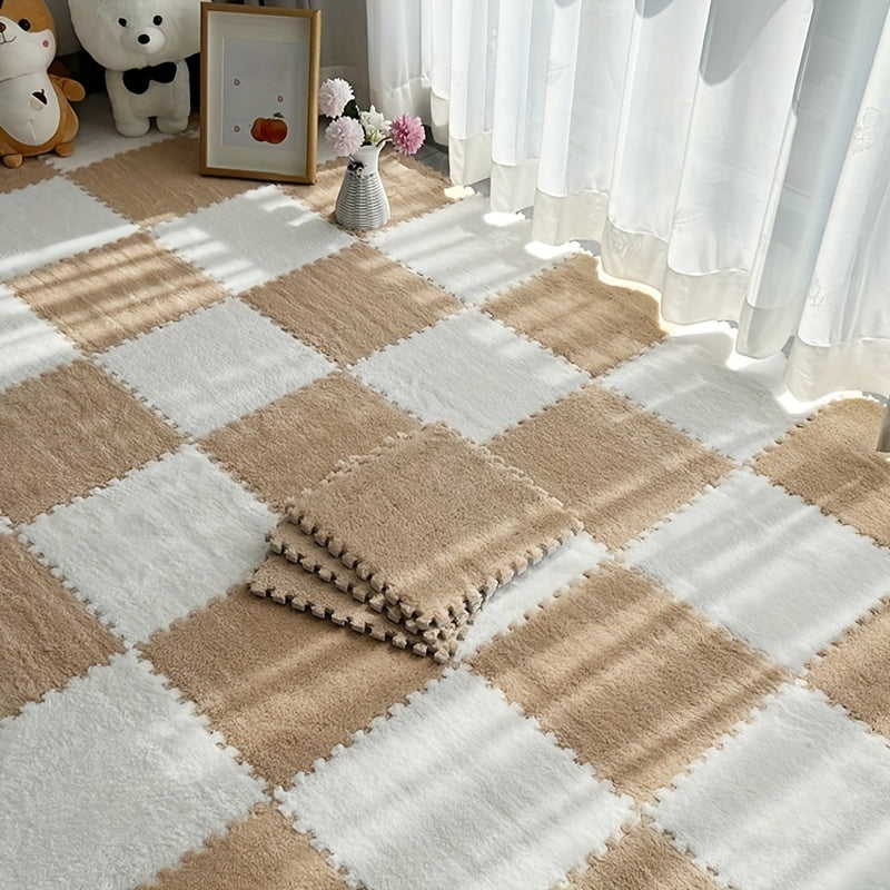 6pcs Soft Interlocking Shaggy Foam Mat Anti-slip Area Rugs for Home Decor