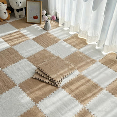 6pcs Soft Interlocking Shaggy Foam Mat Anti-slip Area Rugs for Home Decor