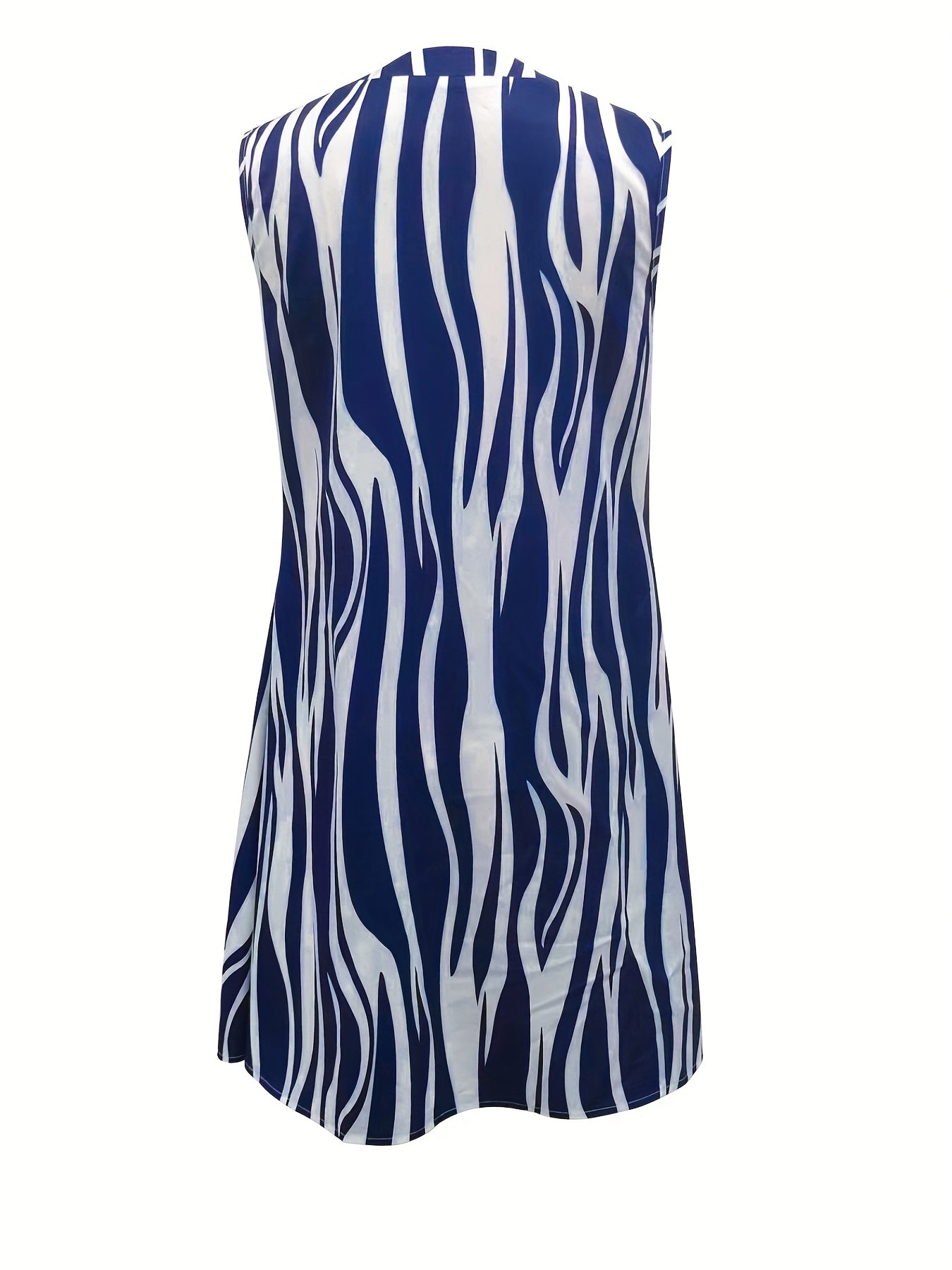 Abstract Ripple Print Dress Sleeveless V Neck Casual