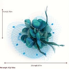 Green Mesh Flower Fascinator Hats With Veil Pillbox Hat Velvet Hair Clip