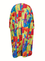 Women's Plus Geometric Print Long Sleeve Cardigan & Shorts Set
