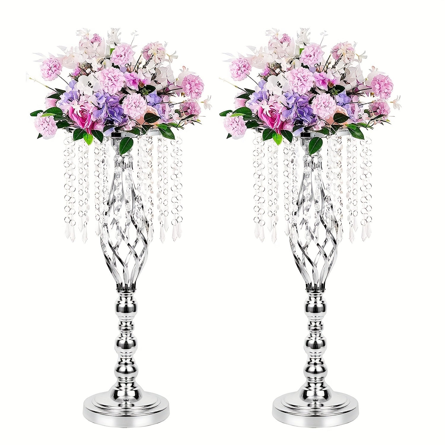 2pcs Metal Flower Vases Crystal Stand Wedding Centerpieces Tables Party Decor