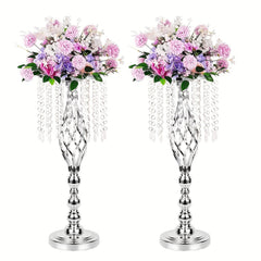 2pcs Metal Flower Vases Crystal Stand Wedding Centerpieces Tables Party Decor
