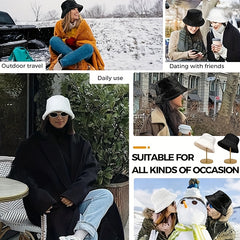 Faux Fur Winter Bucket Hat Fluffy Warm Hat Women's Furry Fisherman Cap