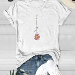 Summer Flower Graphic Tee For Women Casual Versatile Crew Neck Short Sleeves
