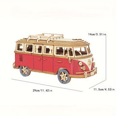 Wooden Puzzle Camping Car Model 3D Building Block Toy